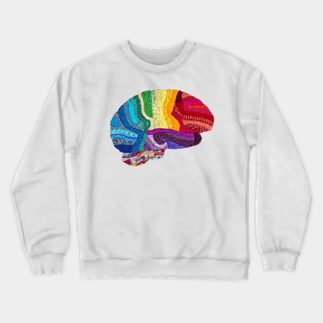 Sampler Brain - Embroidered Look - Rainbow Brain Crewneck Sweatshirt by Laurabund